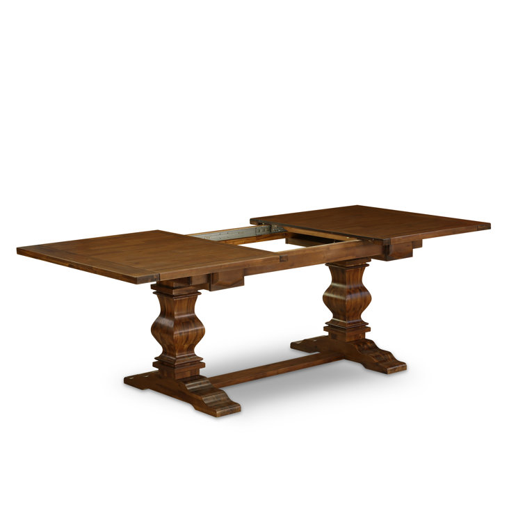 Antique Walnut Solid Wood Dining Set with Beige Upholstered Chairs