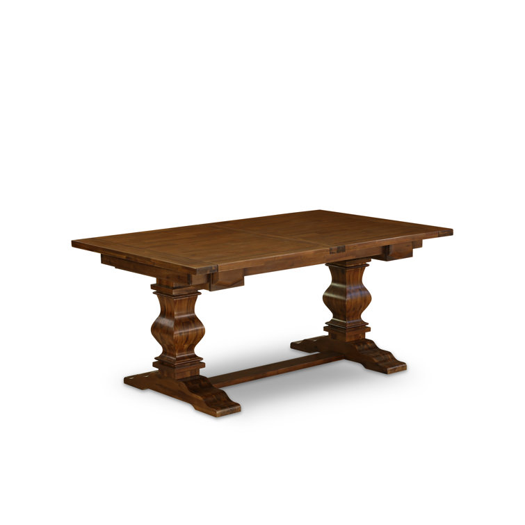 Antique Walnut 9-Piece Dining Set with Dahlia Linen Chairs