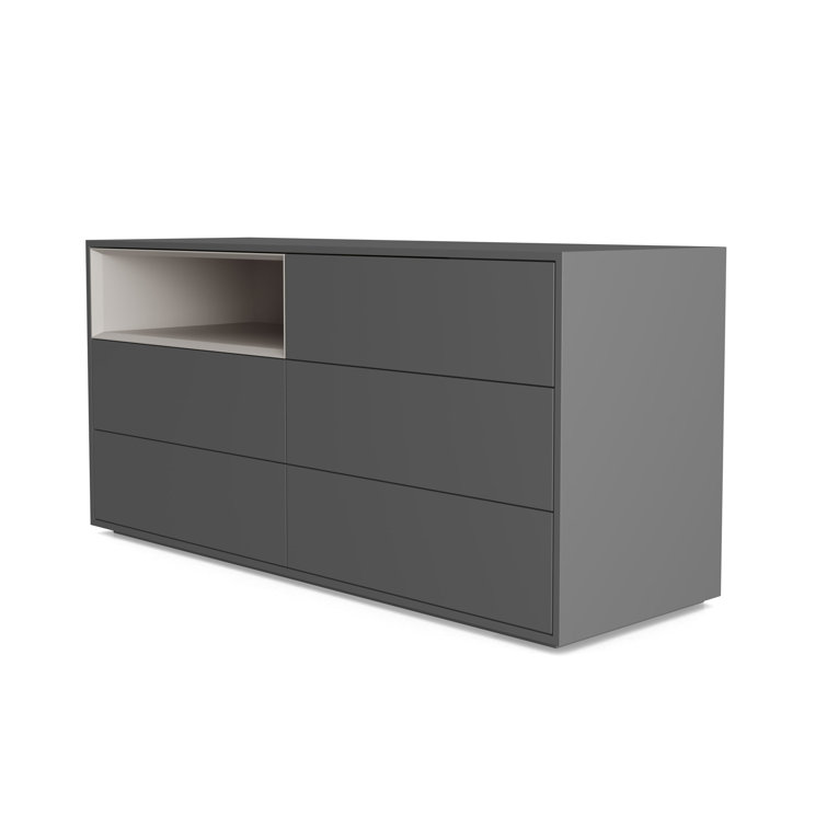 Dark Gull Gray Double 5-Drawer Dresser with Accent Compartment