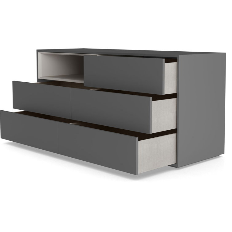 Dark Gull Gray Double 5-Drawer Dresser with Accent Compartment