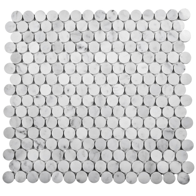 White and Gray Polished Marble Penny Round Mosaic Tile