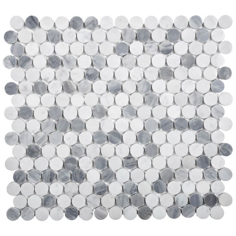 Gray and White Penny Round Marble Mosaic Tile Sheet