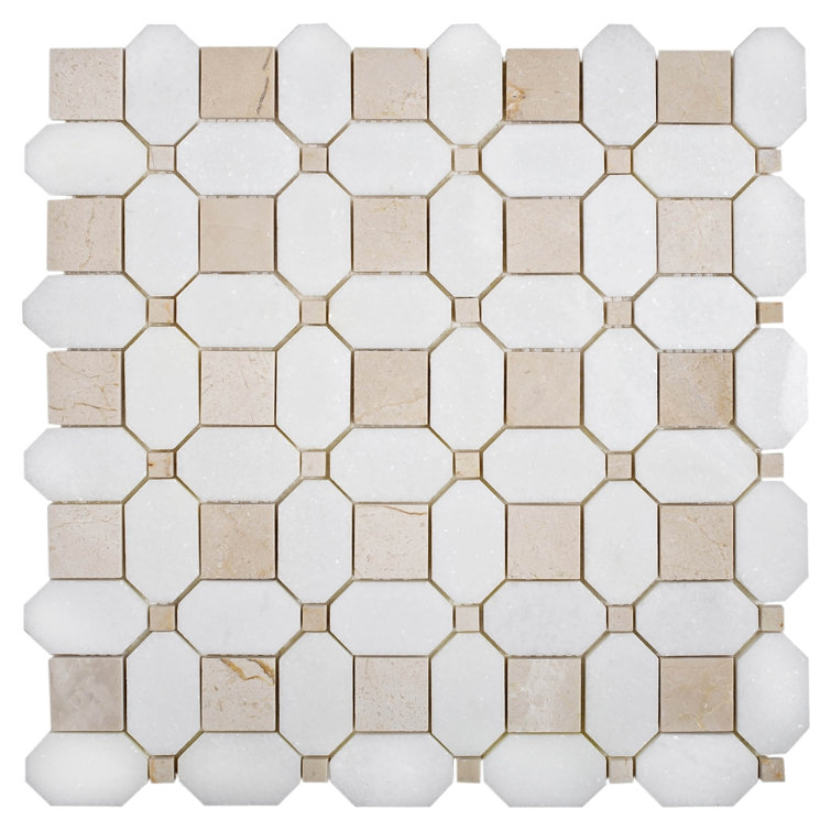 12.2" Beige and White Marble Octagon Mosaic Tile