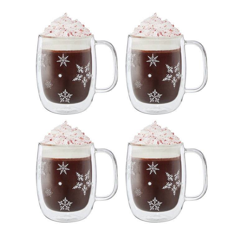 ZWILLING Sorrento 12oz Double Wall Glass Snowflake Mugs Set