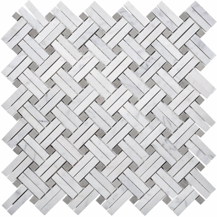 11.5" x 11.2" White Polished Marble Mosaic Tile