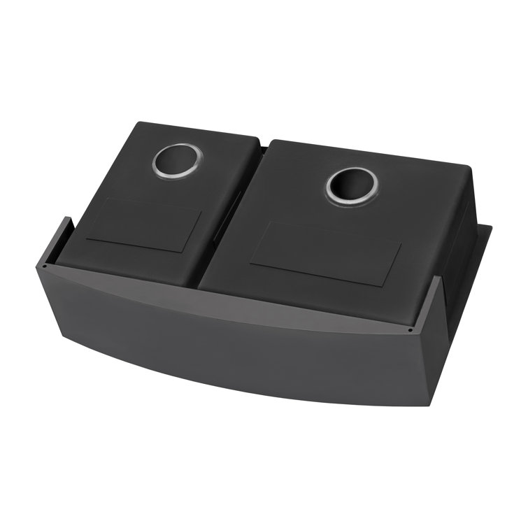 Gunmetal Black Stainless Steel Double Bowl Farmhouse Sink