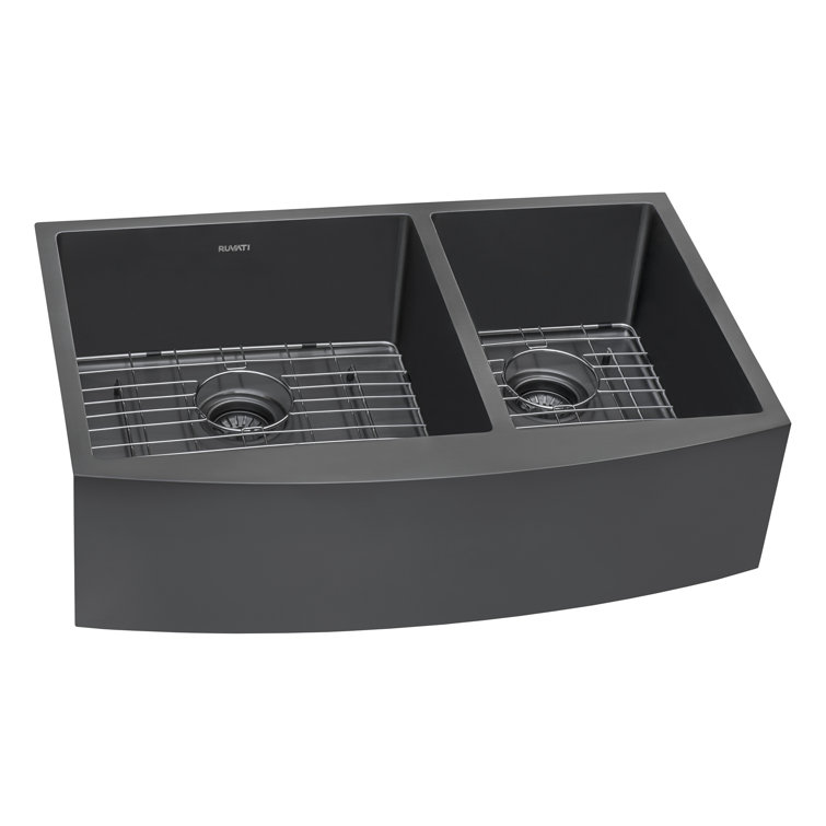 Gunmetal Black Stainless Steel Double Bowl Farmhouse Sink