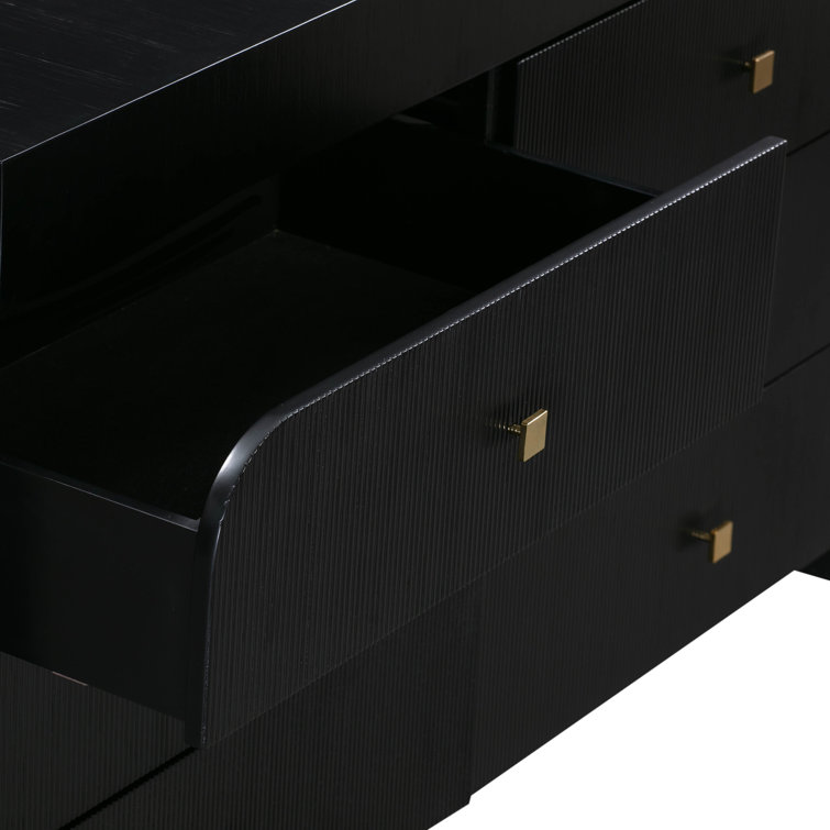 Modern Acacia and Black MDF 6-Drawer Dresser with Soft Close