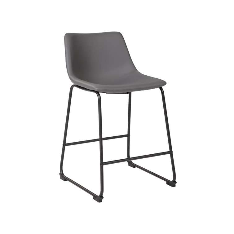 Gray Faux Leather Industrial Counter Stools with Metal Frame