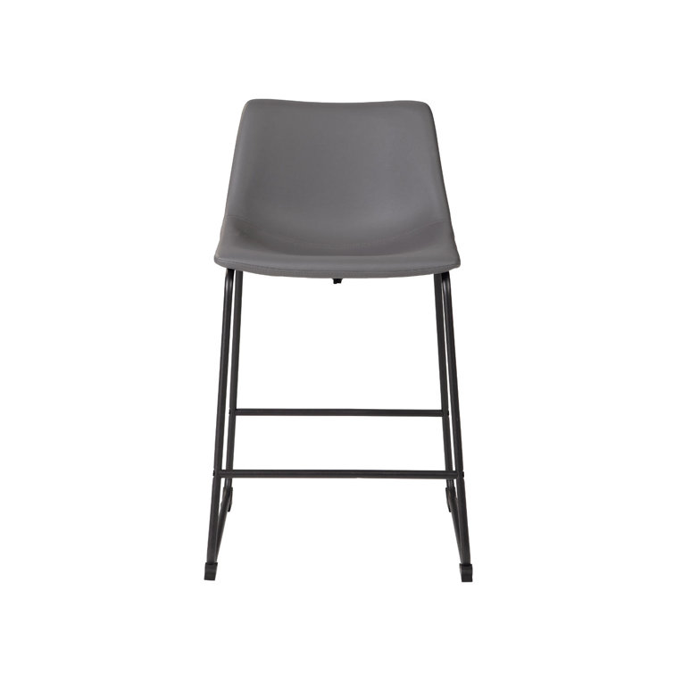 Gray Faux Leather Industrial Counter Stools with Metal Frame