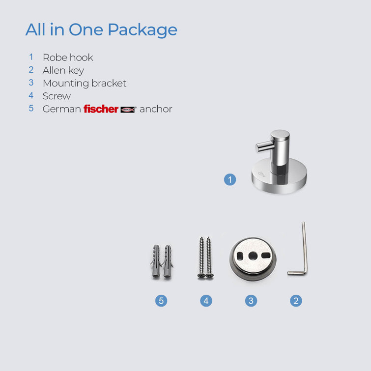 Chrome Circular Wall Mounted Brass Robe Hook