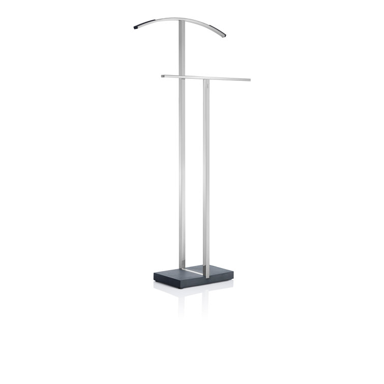 Menoto Polished Stainless Steel Freestanding Valet Stand with Black Base