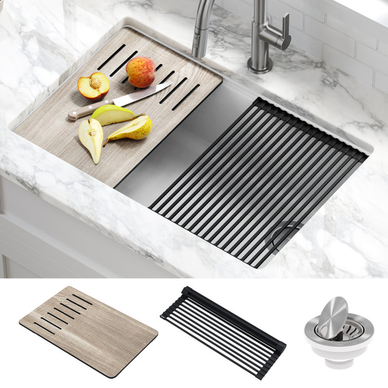 Kraus Bellucci 30'' White Granite Composite Undermount Kitchen Sink with Accessories