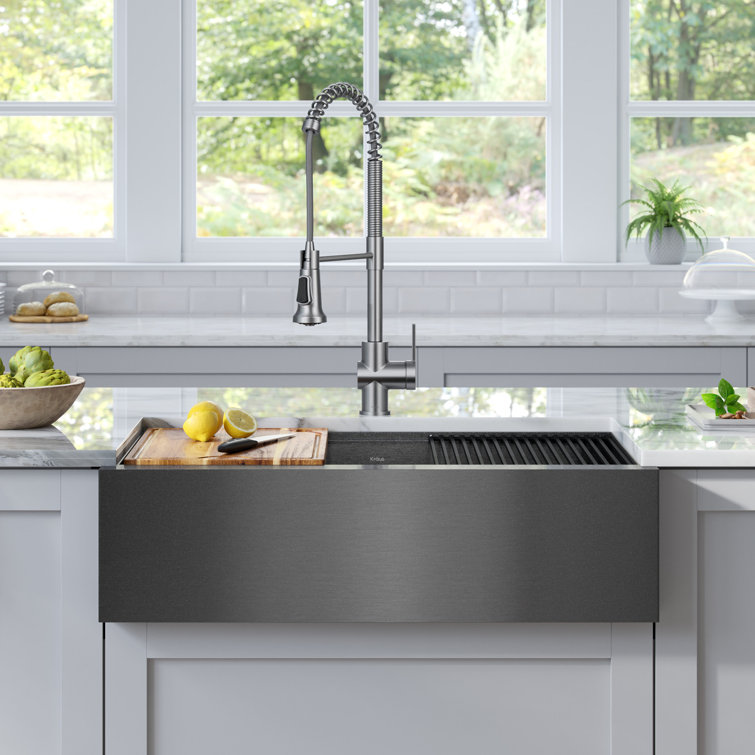 Kore 33" Black Stainless Steel Farmhouse Single Bowl Kitchen Sink