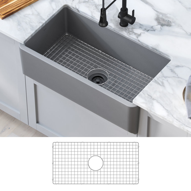 Matte Gray 33" Fireclay Farmhouse Single Bowl Kitchen Sink