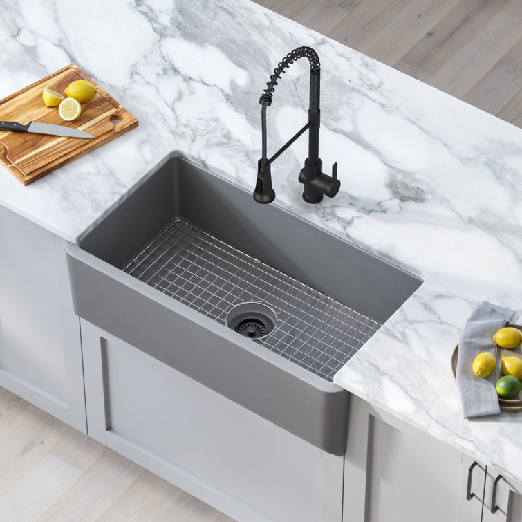 Matte Gray 33" Fireclay Farmhouse Single Bowl Kitchen Sink
