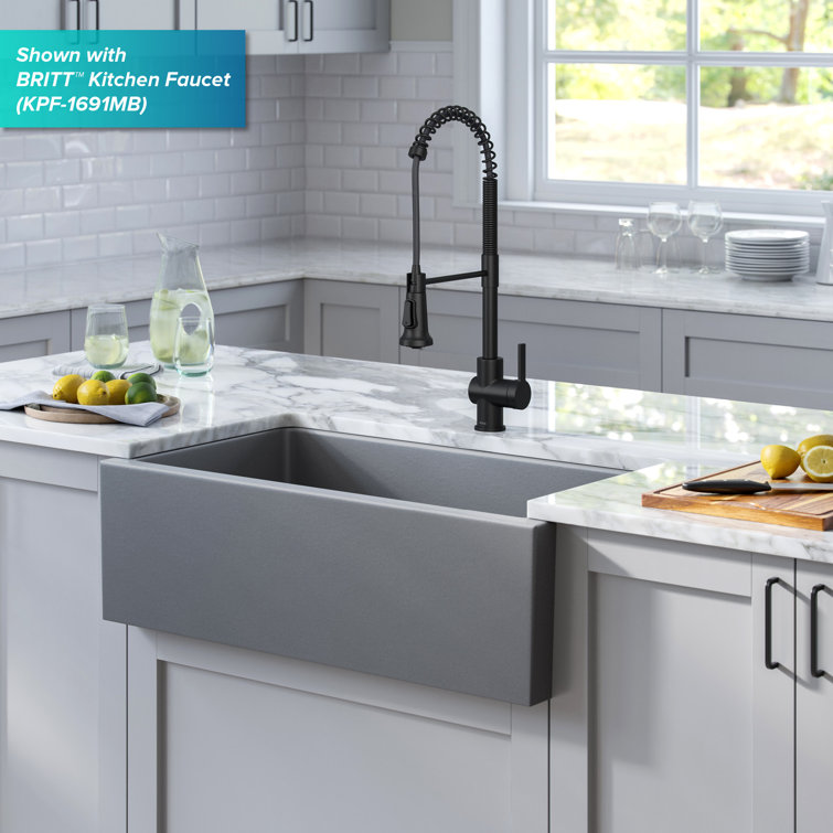 Matte Gray 33" Fireclay Farmhouse Single Bowl Kitchen Sink