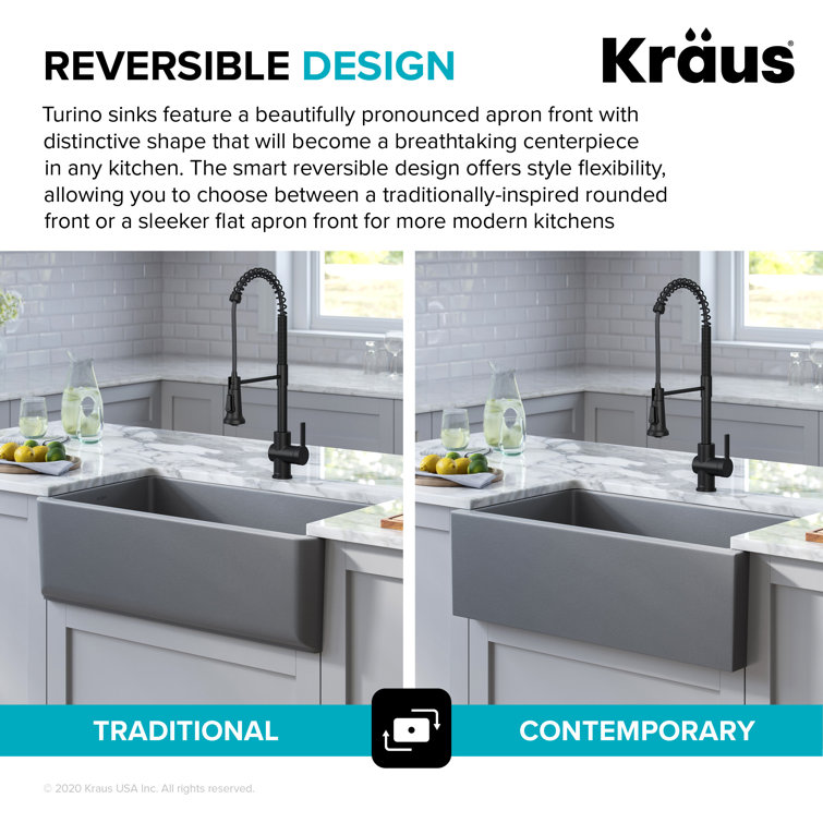 Matte Gray 33" Fireclay Farmhouse Single Bowl Kitchen Sink