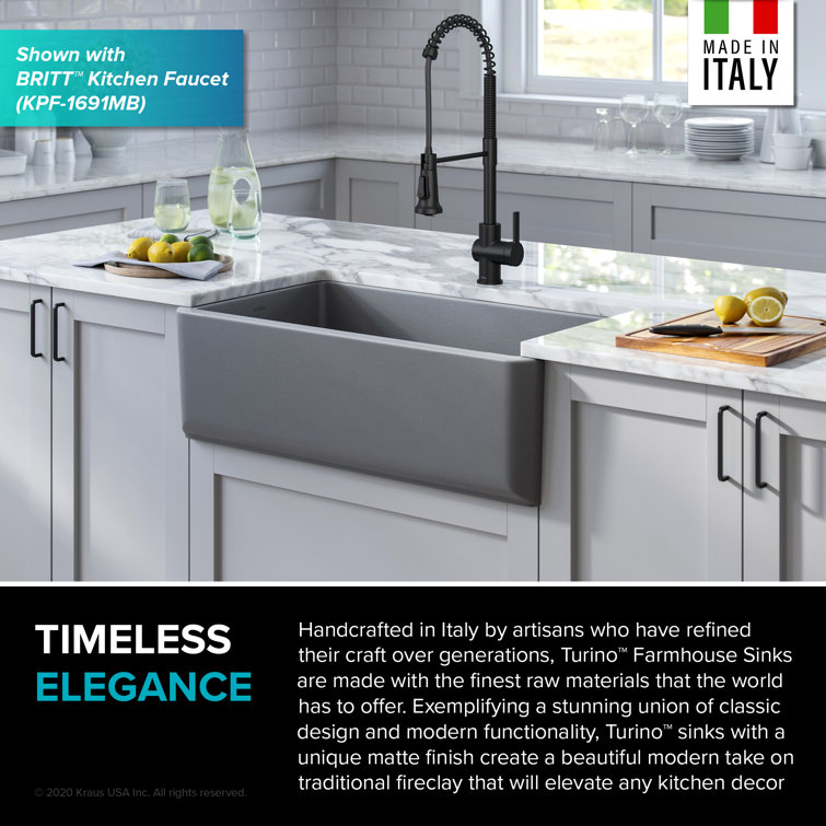 Matte Gray 33" Fireclay Farmhouse Single Bowl Kitchen Sink