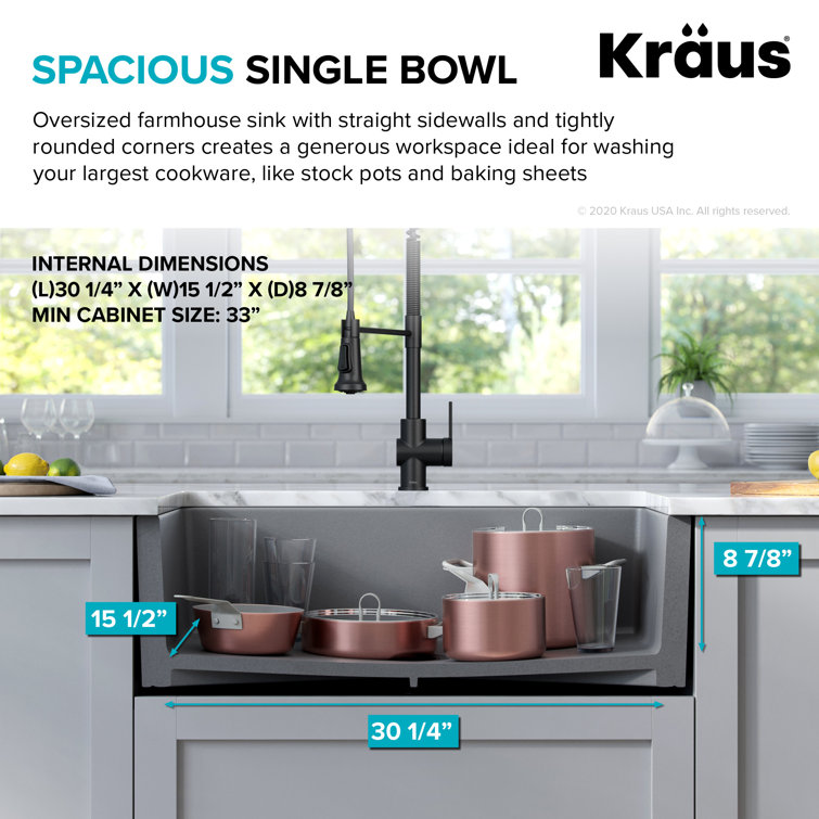 Matte Gray 33" Fireclay Farmhouse Single Bowl Kitchen Sink