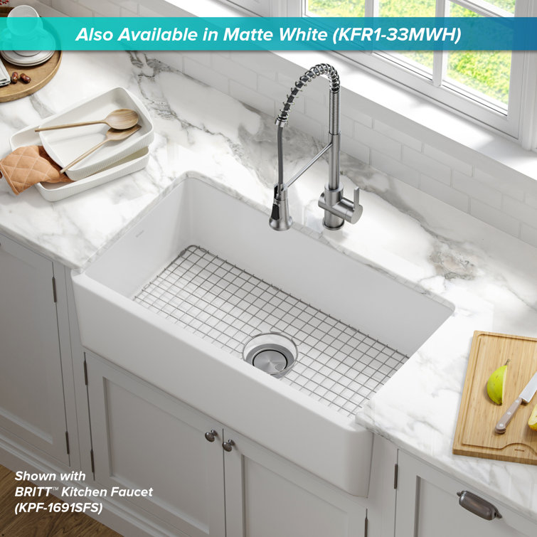 Matte Gray 33" Fireclay Farmhouse Single Bowl Kitchen Sink