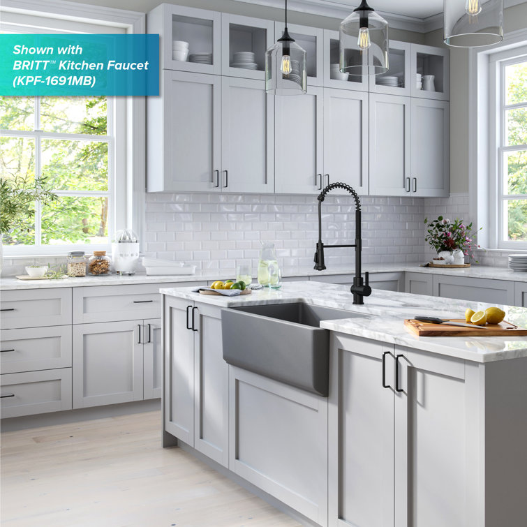 Matte Gray 33" Fireclay Farmhouse Single Bowl Kitchen Sink