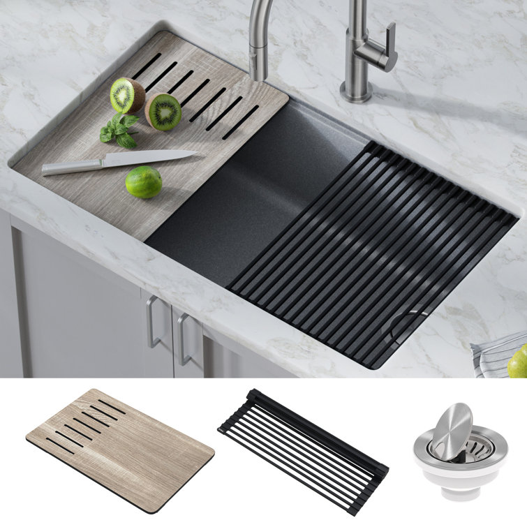 Metallic Gray Quartz Composite Single Bowl Drop-In Kitchen Sink