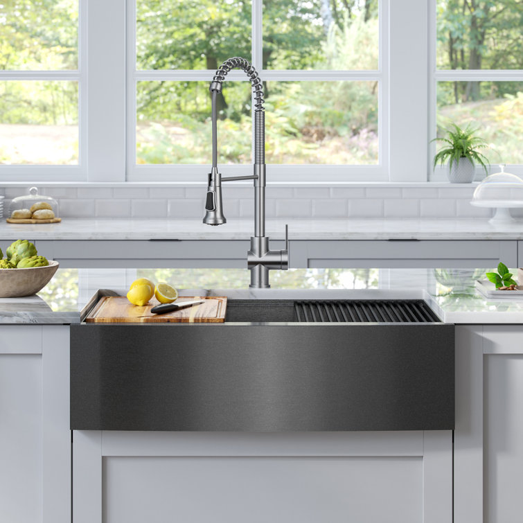 Kore 33" Gunmetal Stainless Steel Farmhouse Sink with Accessories