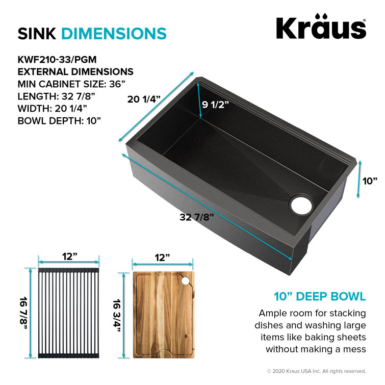 Kore 33" Gunmetal Stainless Steel Farmhouse Sink with Accessories