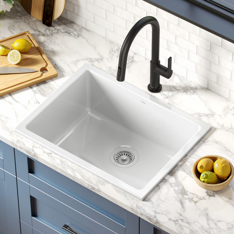 Turino 24" Gloss White Fireclay Drop-In Single Bowl Sink
