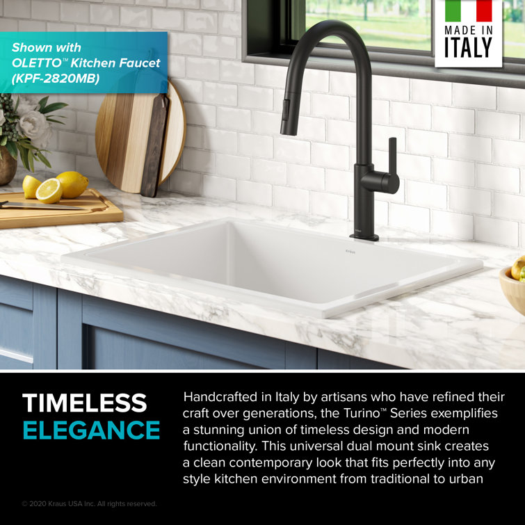 Turino 24" Gloss White Fireclay Drop-In Single Bowl Sink