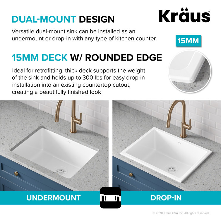 Turino 24" Gloss White Fireclay Drop-In Single Bowl Sink