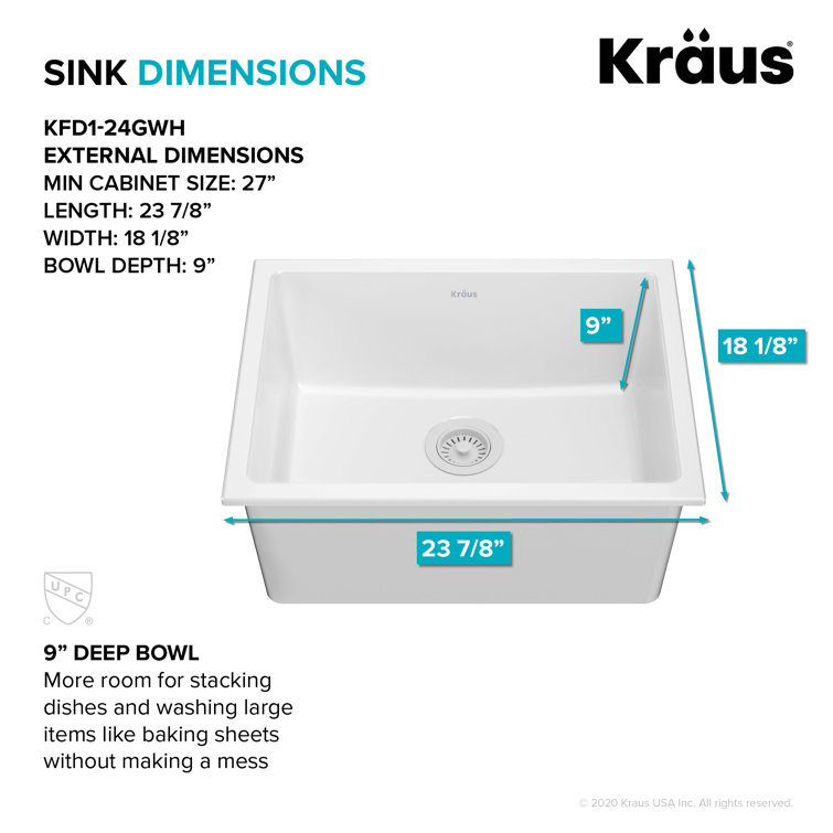 Turino 24" Gloss White Fireclay Drop-In Single Bowl Sink