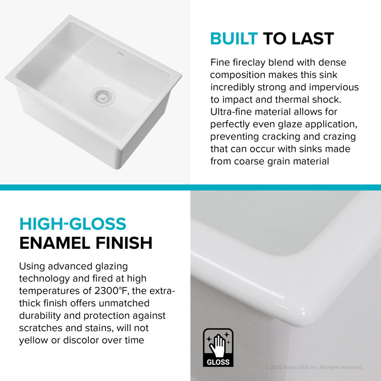 Turino 24" Gloss White Fireclay Drop-In Single Bowl Sink