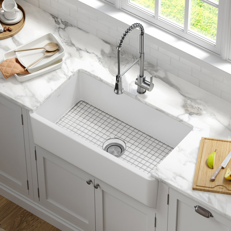 Matte White Fireclay Farmhouse Single Bowl Kitchen Sink