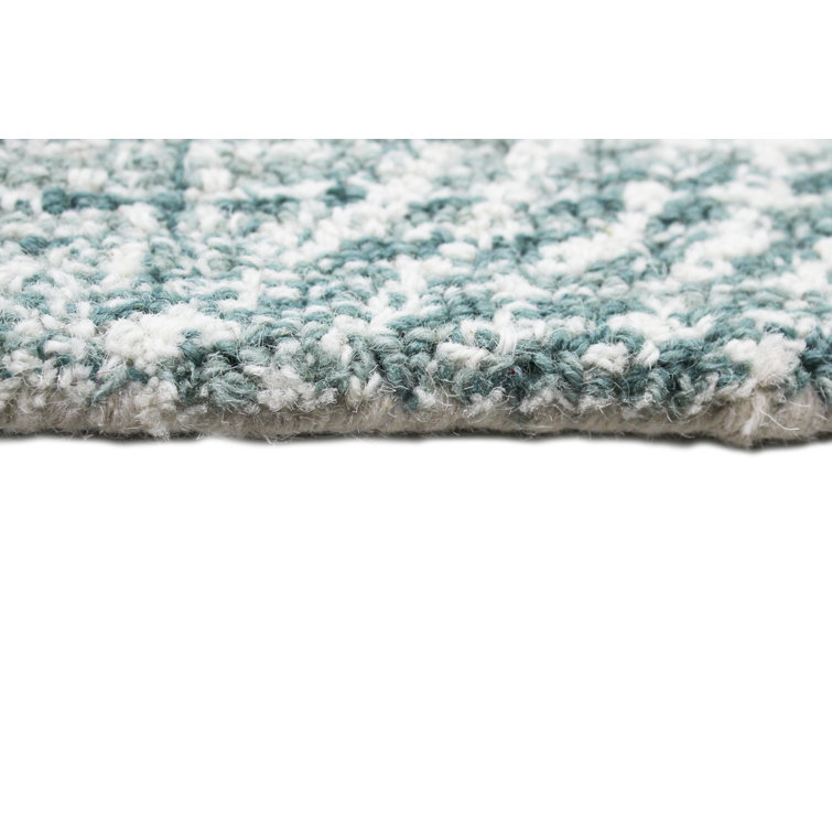 Handmade Teal Wool Tufted Runner Rug 2'6" x 8'