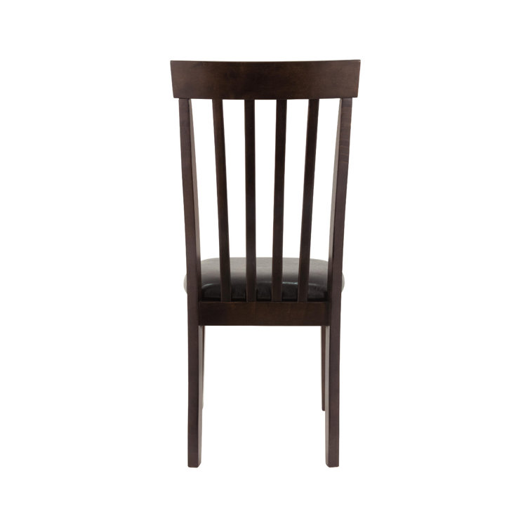 Transitional Dark Brown Leather Upholstered Side Chair with Wood Slat
