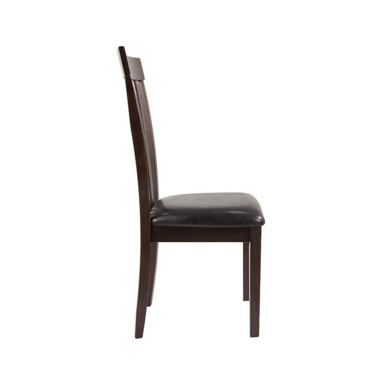 Transitional Dark Brown Leather Upholstered Side Chair with Wood Slat