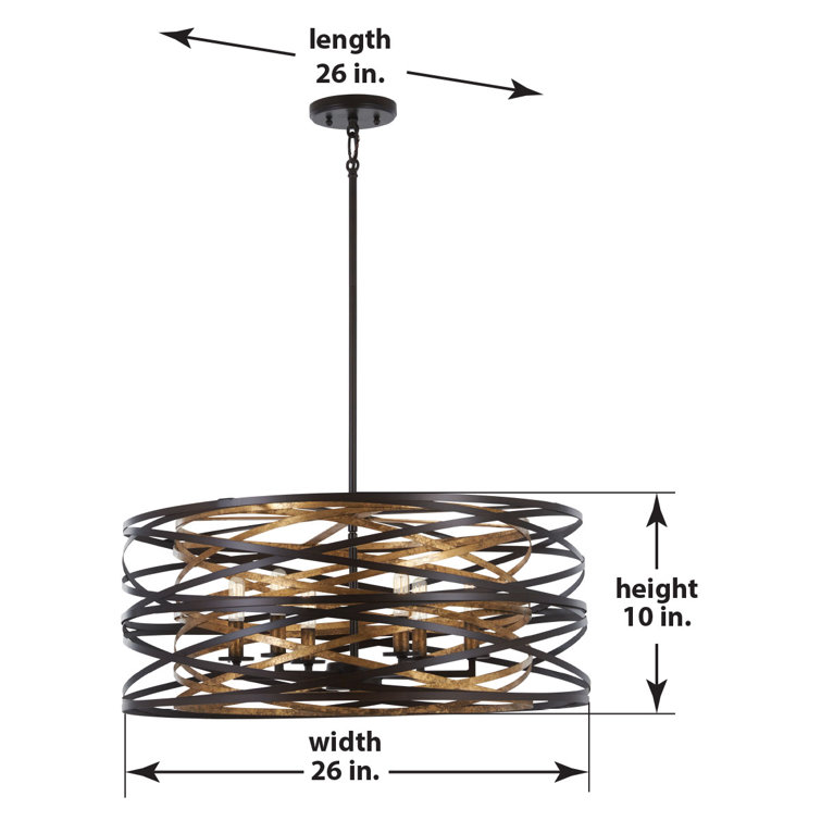 Vortic Flow 6-Light Contemporary Pendant in Dark Bronze with Mosaic Gold