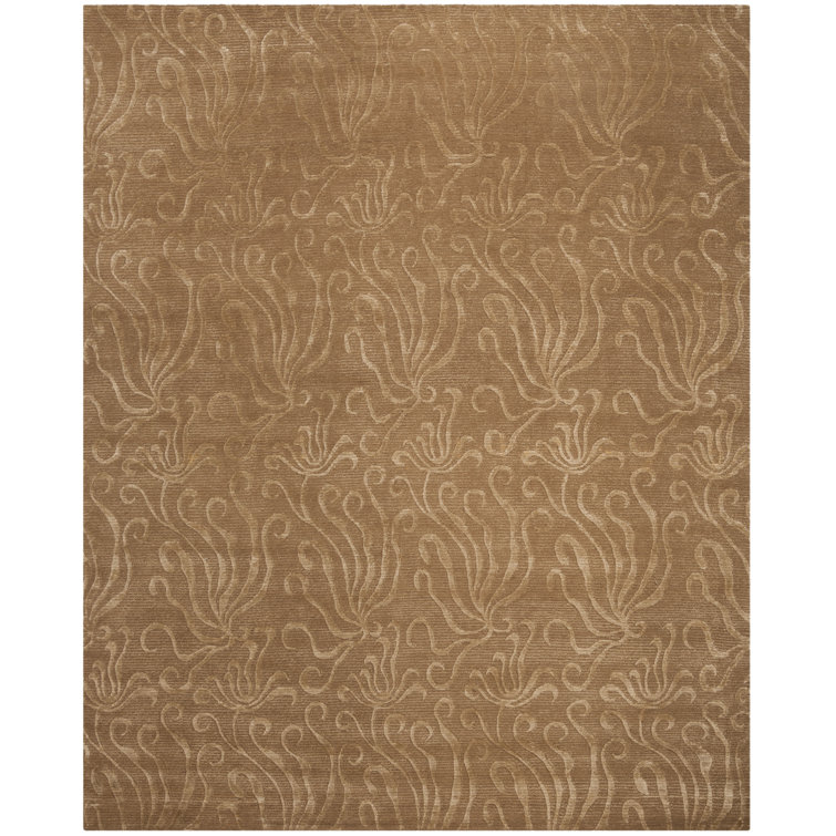 Sand Hand-Knotted Wool and Silk Rectangular Rug