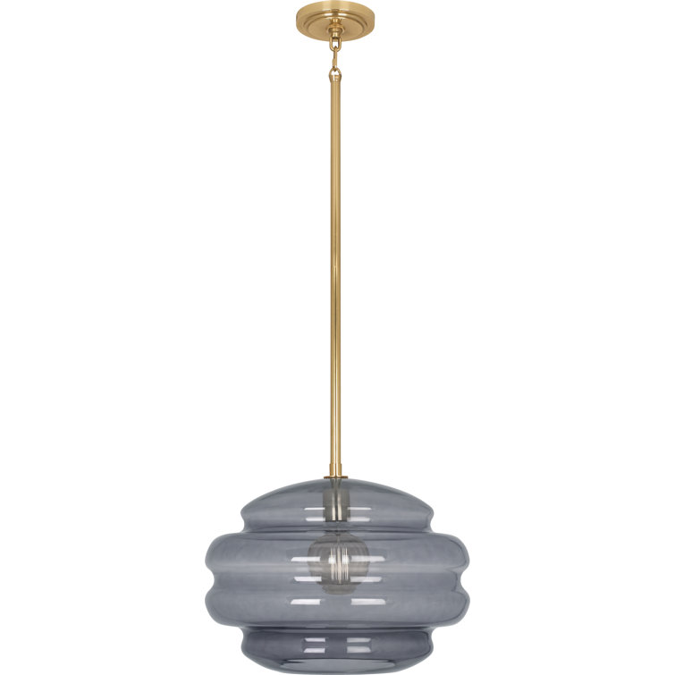 Horizon Mid-Century 12'' Smoke Gray Glass & Brass Pendant Light