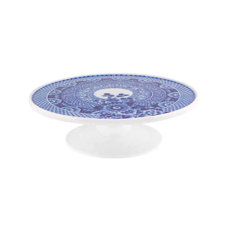 Blue and White Ceramic Cake Stand with Floral Design