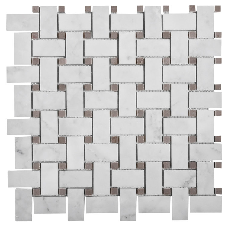 12" x 12" White Beige Marble Basketweave Mosaic Tile