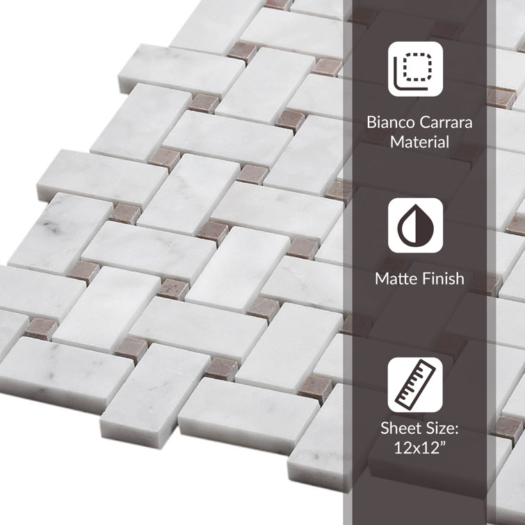 12" x 12" White Beige Marble Basketweave Mosaic Tile