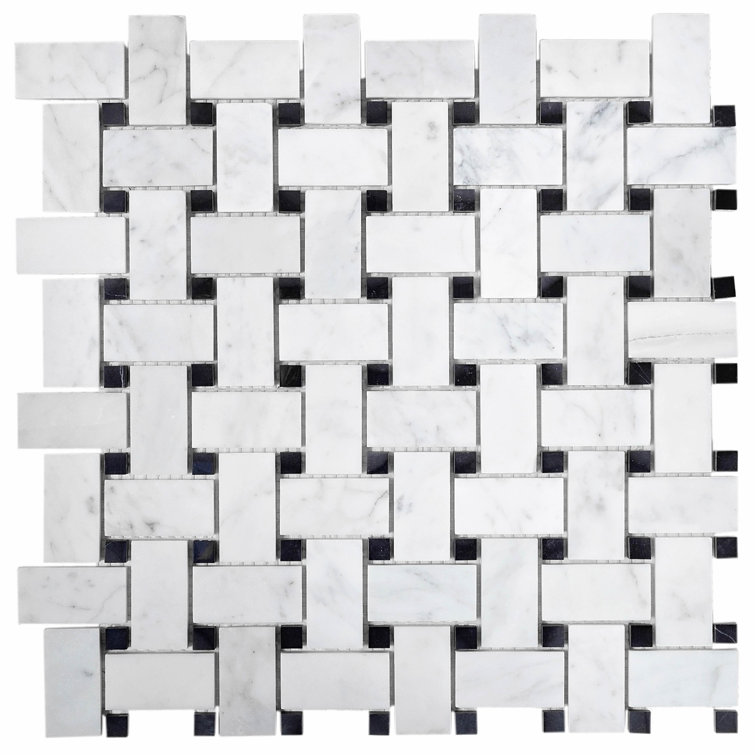 12" x 12" White Black Marble Basketweave Mosaic Tile