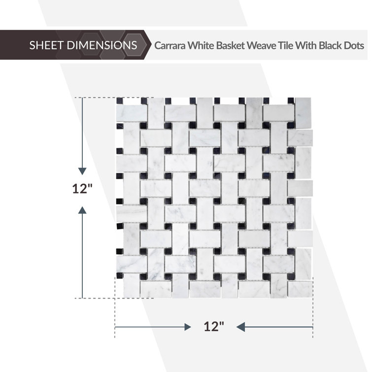 12" x 12" White Black Marble Basketweave Mosaic Tile