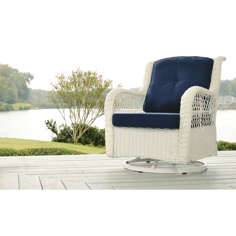 Rio Vista White and Navy Blue Resin Wicker Swivel Glider Chair