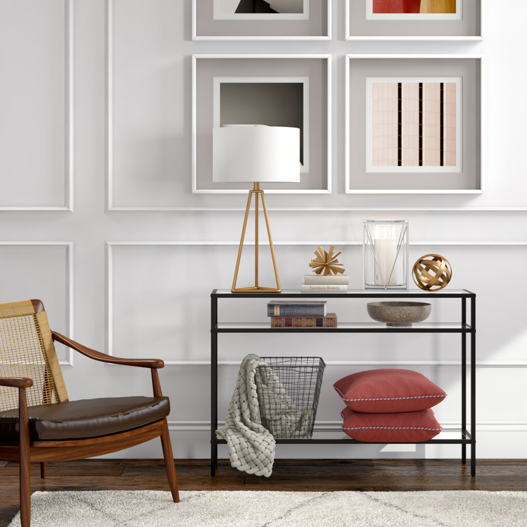 Marissa 42'' Blackened Bronze Console Table with Tempered Glass Shelves