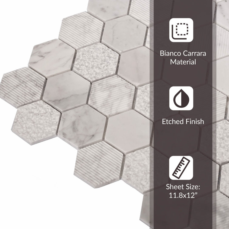 Apollo Harbor 12" White Marble Hexagon Mosaic Tile