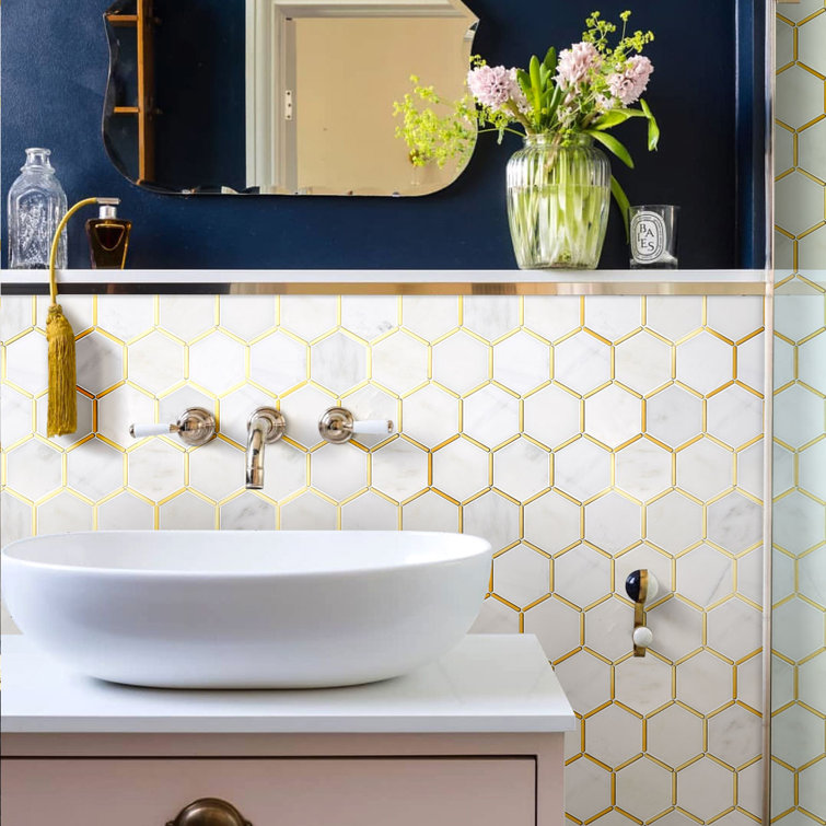 White and Gold Marble Honeycomb Mosaic Wall Tile